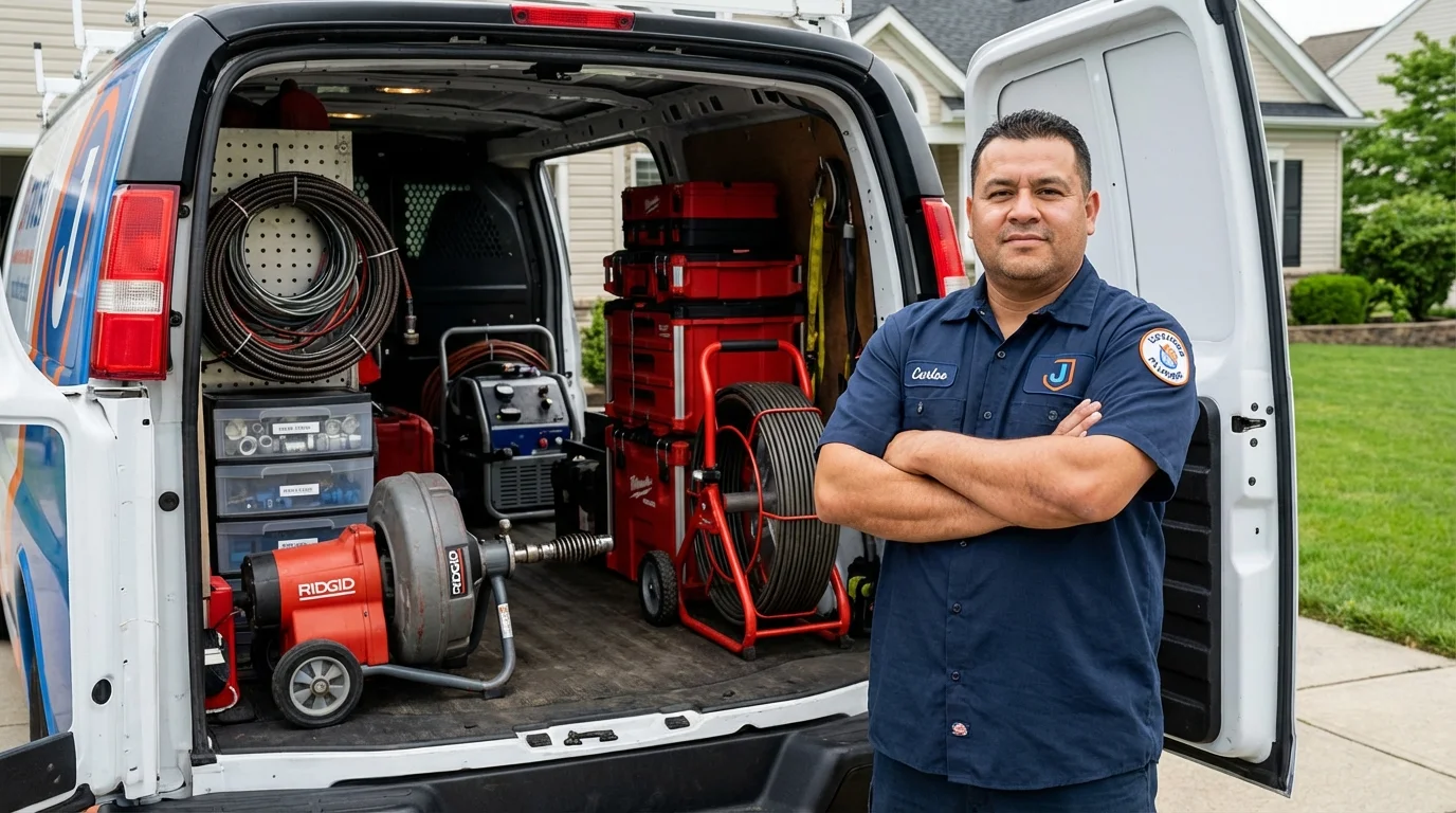 Professional drain cleaning equipment and Johns Plumbing LLC plumber in Hamilton