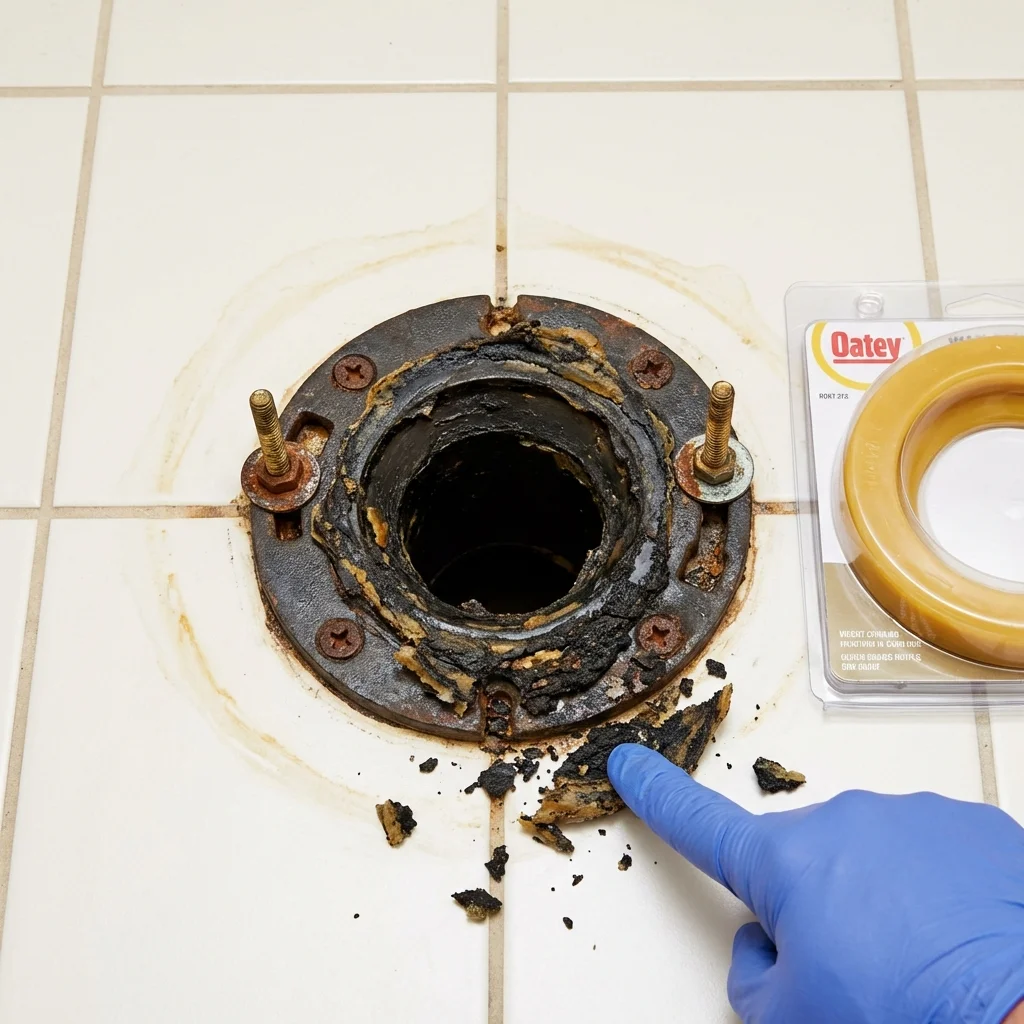 Failed wax ring showing water seepage at the base of a toilet in a Hamilton, AL home