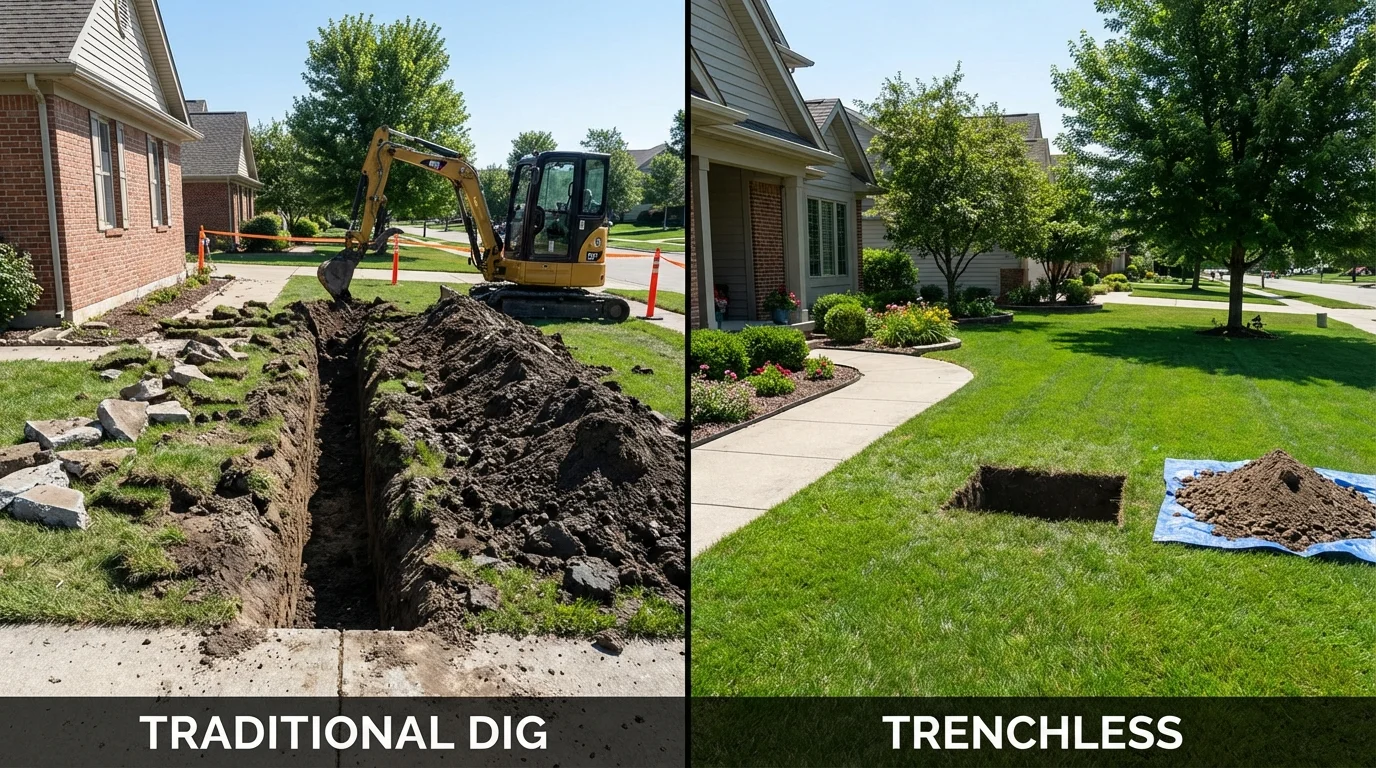 Trenchless sewer repair with minimal yard damage versus traditional excavation in Hamilton, AL